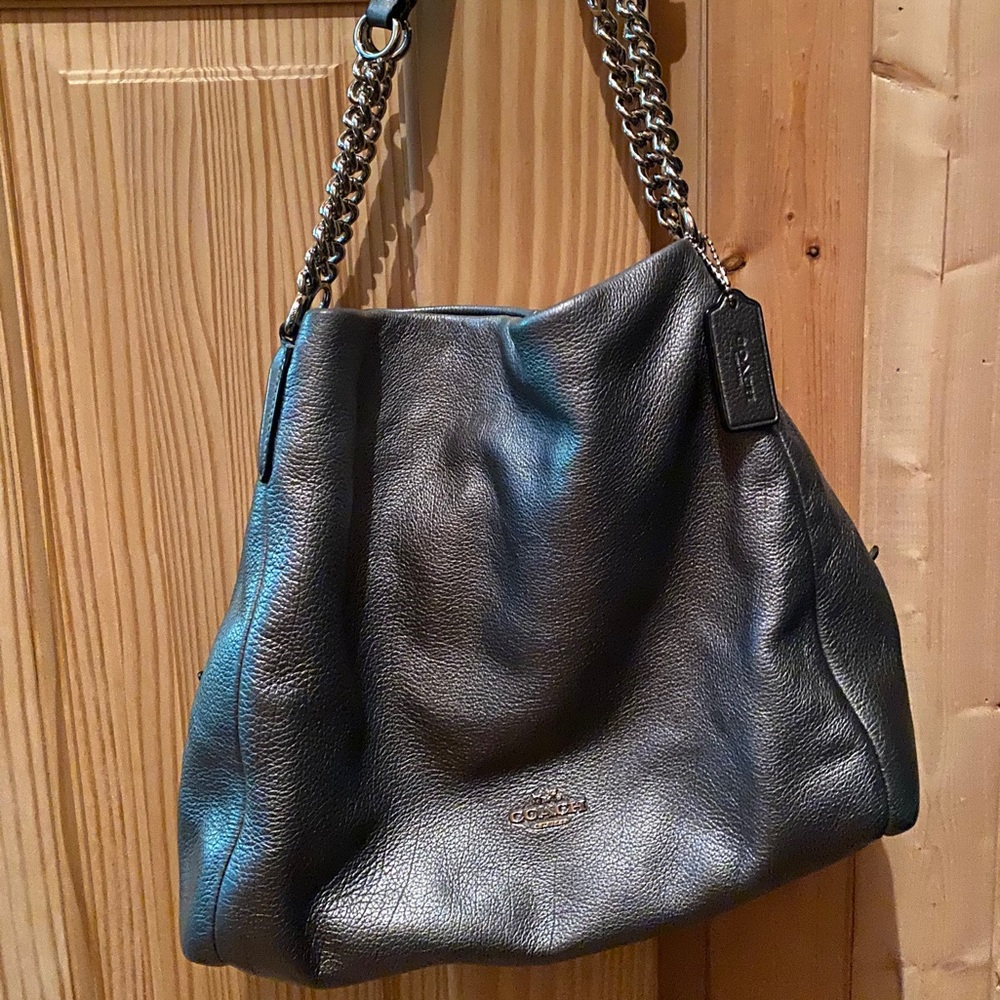 Coach Silver Leather Satchel HOBO Bag